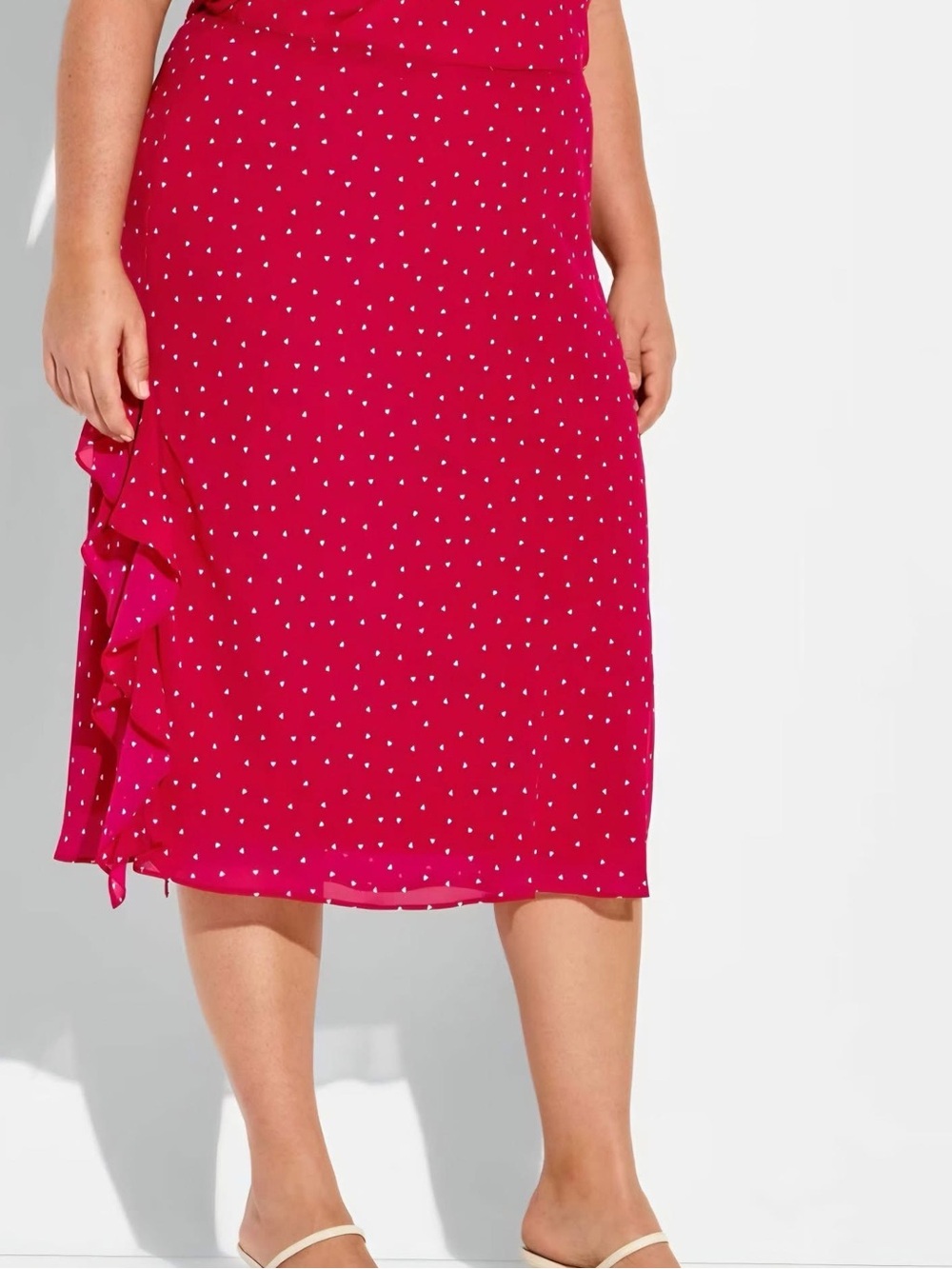 Wild Fable Women’s Heart Print Ruffle Midi Skirt - Red - XS